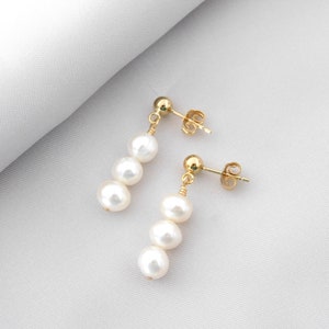 Freshwater Pearl Earrings, Wedding Jewelry, Gold or Silver Pearl Dangle Earrings, Elegant Pearl Stud Earrings, Gift for Bridesmaids, image 9