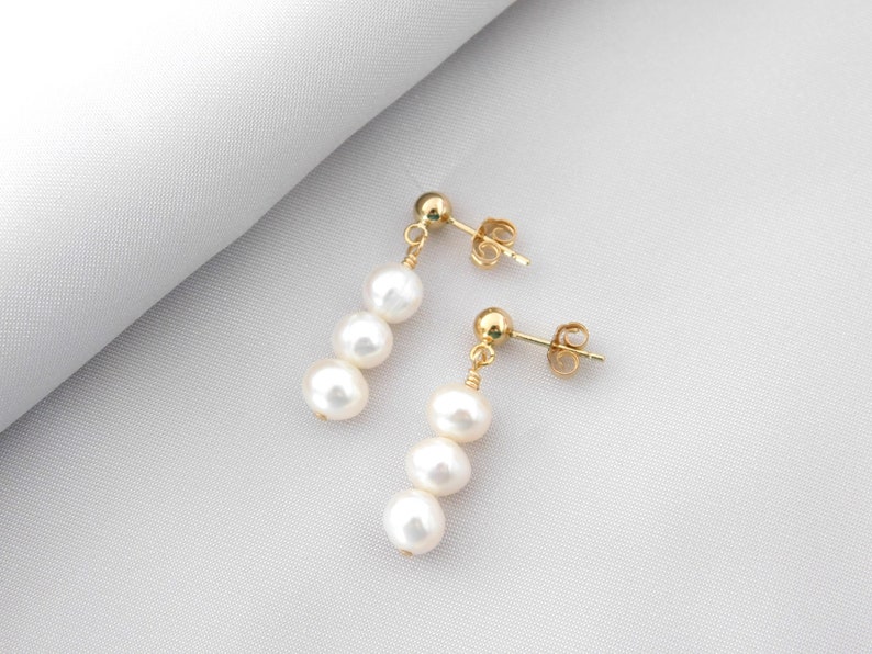 Freshwater Pearl Earrings, Wedding Jewelry, Gold or Silver Pearl Dangle Earrings, Elegant Pearl Stud Earrings, Gift for Bridesmaids, image 9