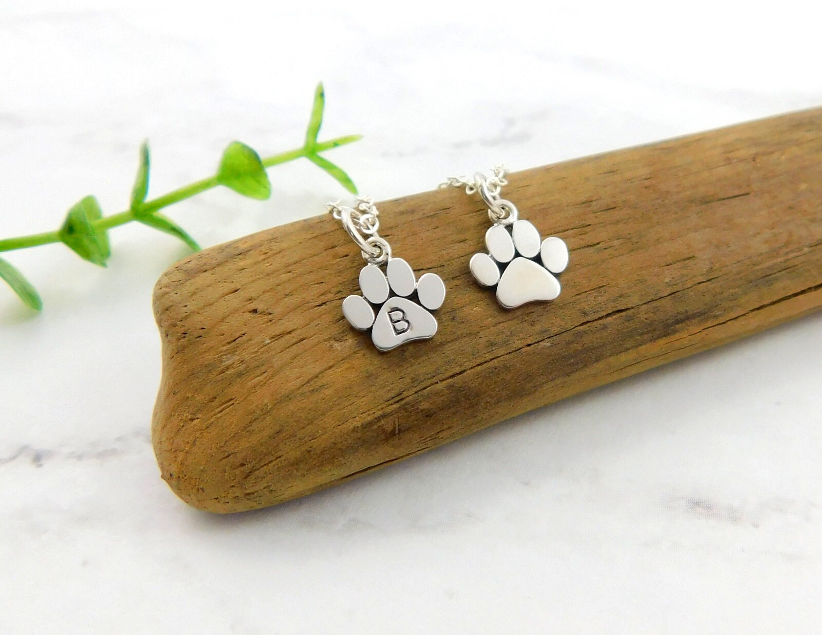 Sterling Silver Dog Paw Print Necklace: Personalized Initial Charm - Etsy