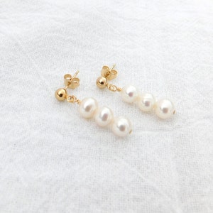 Freshwater Pearl Earrings, Wedding Jewelry, Gold or Silver Pearl Dangle Earrings, Elegant Pearl Stud Earrings, Gift for Bridesmaids, image 7