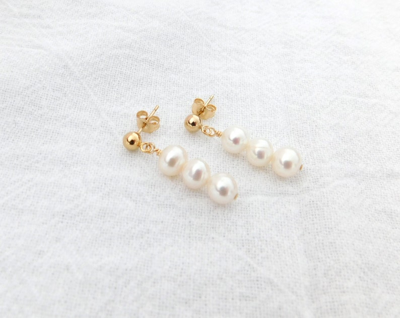 Freshwater Pearl Earrings, Wedding Jewelry, Gold or Silver Pearl Dangle Earrings, Elegant Pearl Stud Earrings, Gift for Bridesmaids, image 7