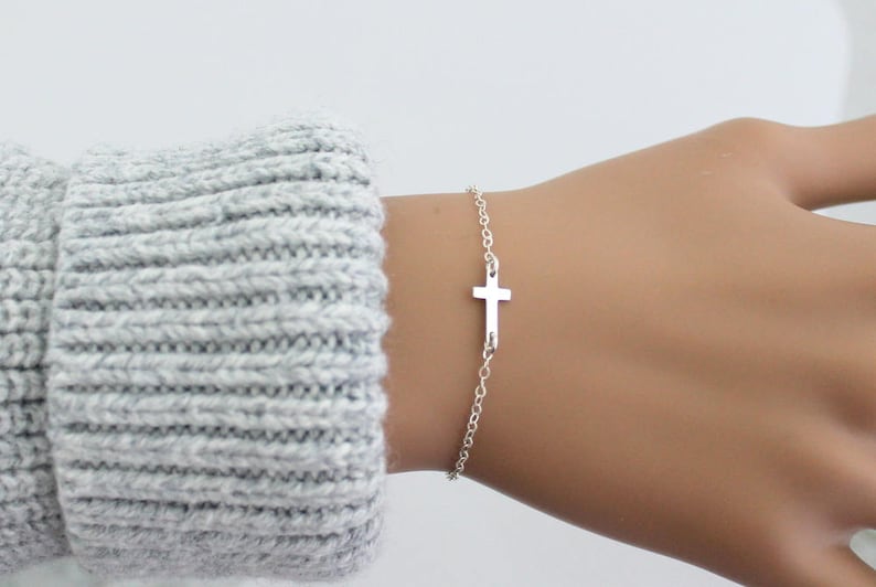 Cross Bracelet Women Sideways Cross Bracelet Silver Cross Etsy