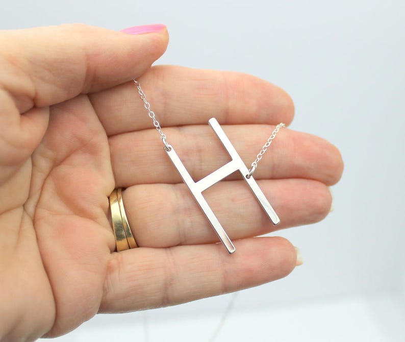Large Initial Necklace Gold Sideways Initial Necklace Dainty Etsy