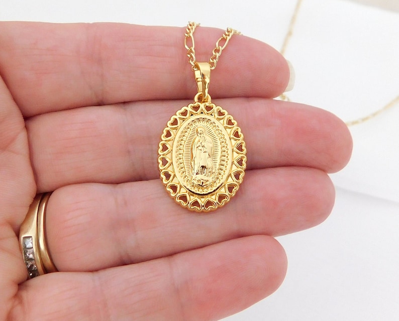 Virgin Mary Necklace, Lady of Guadalupe Necklace, Gold Filled Miraculous Medal, Catholic Necklace, Religious Jewelry image 7