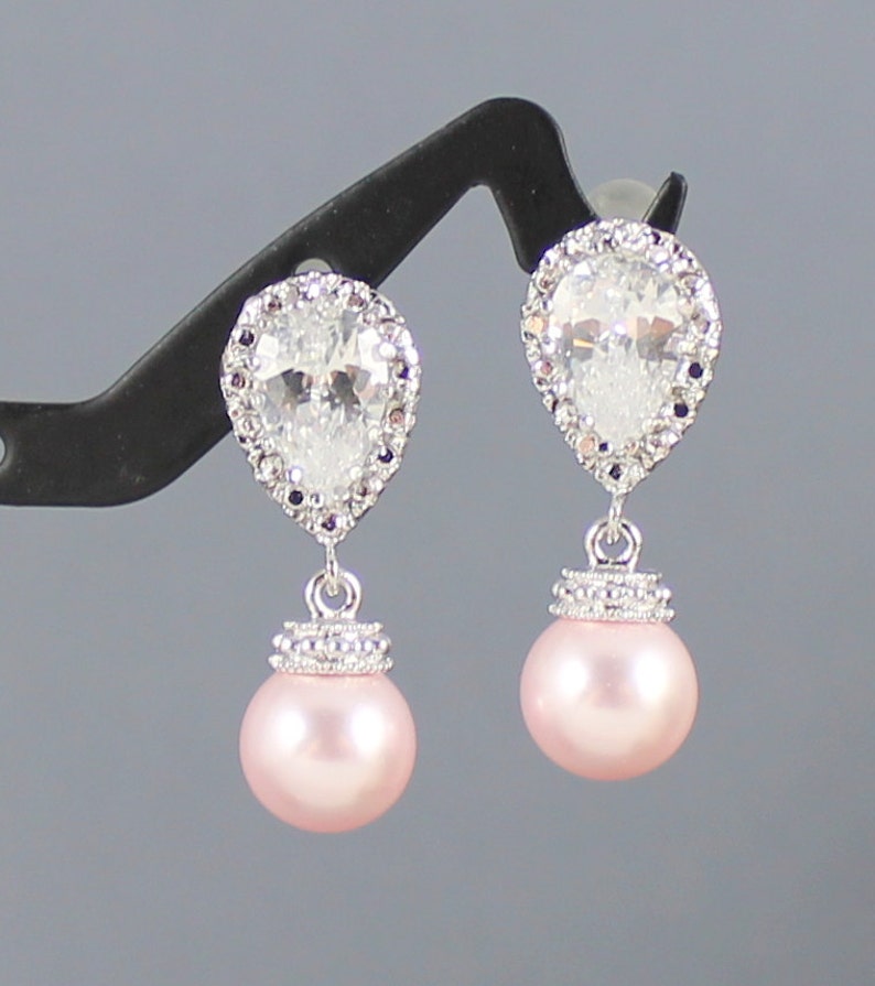 Blush Pink Pearl Earrings Pink Pearl Drop Earrings Wedding Etsy