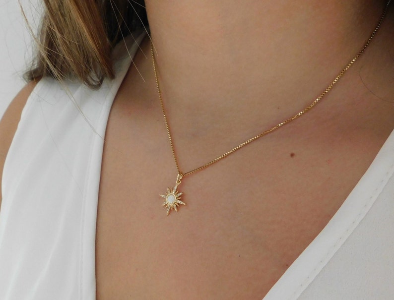 Opal Star Necklace for Women, Dainty North Star Necklace, Celestial Opal Jewelry, Gemstone Necklace, October Birthday Gift, image 7