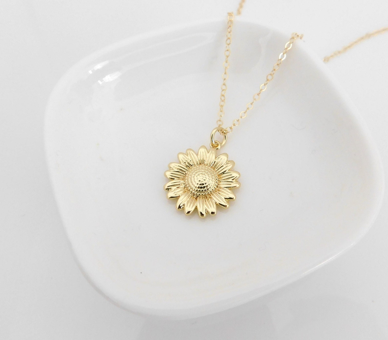 Gold Sunflower Necklace Daisy Necklace Sunflower Necklace Etsy