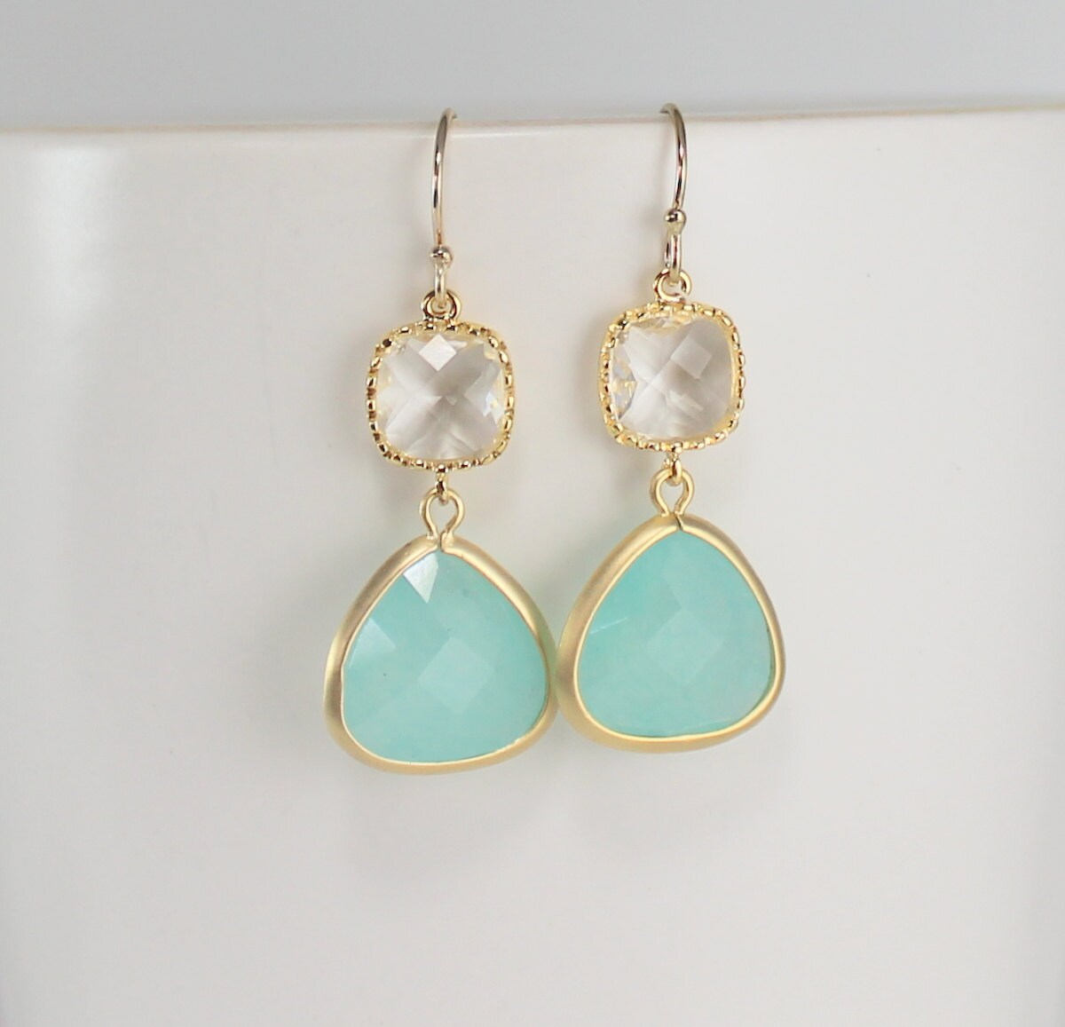 Mint Earrings Mint Blue Earrings Clear Earrings Crystal Etsy