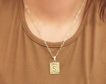 Gold Letter Necklaces for Women, Square Initial Pendant, Monogram Initial Necklace, Gifts for Women