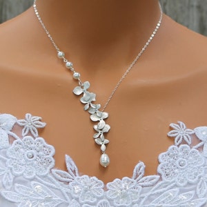 Orchid Wedding Jewelry, Floral Necklace With Pearls, Orchids Bridal Necklace, Wedding Jewelry For Bridesmaids, Birthstone Necklace, Gift image 1