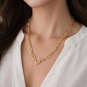 Gold Filled Toggle-ketting, alledaagse dikke gouden ketting voor vrouwen, minimalistische ketting, gelaagde ketting