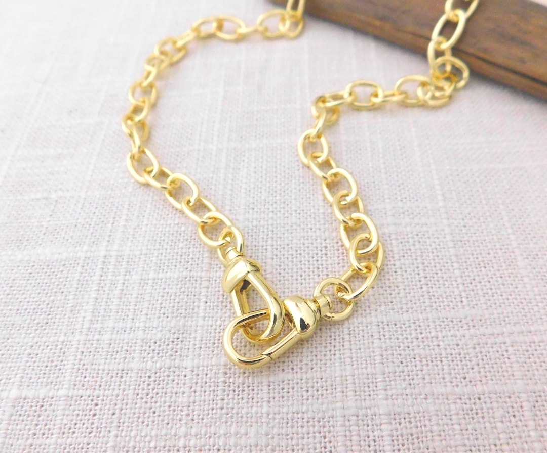18K Gold Filled Charm Holder Necklace, Swivel Clasp Rolo Chain, Add ...