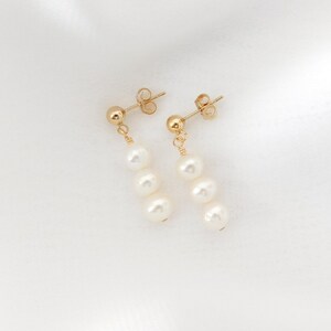 Freshwater Pearl Earrings, Wedding Jewelry, Gold or Silver Pearl Dangle Earrings, Elegant Pearl Stud Earrings, Gift for Bridesmaids, image 6