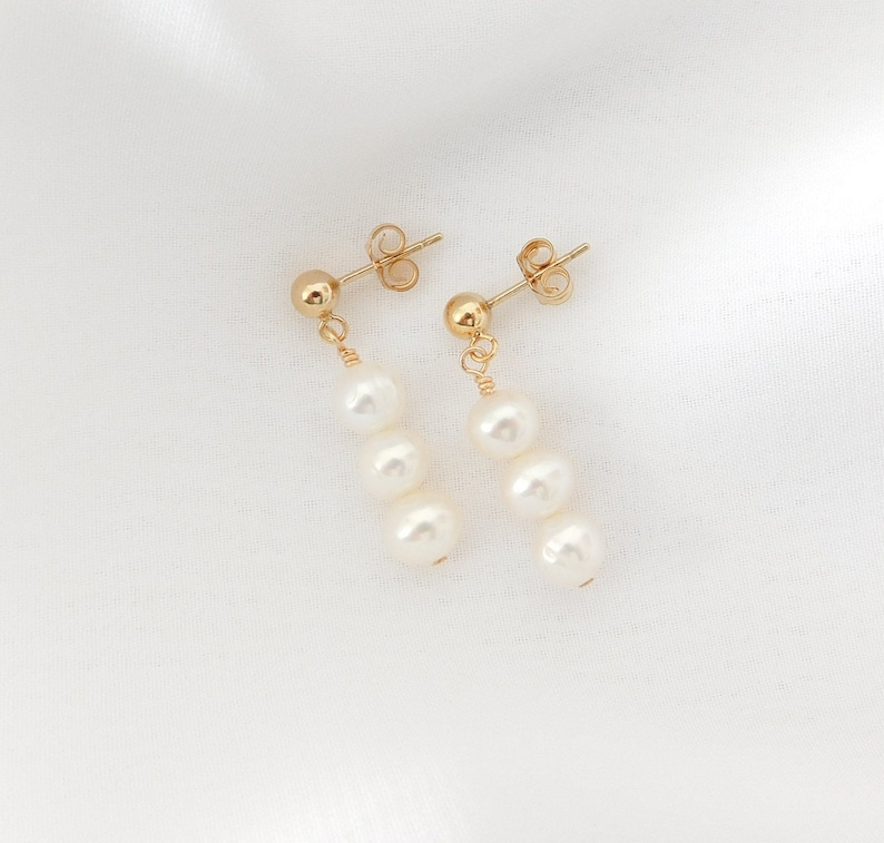 Freshwater Pearl Earrings, Wedding Jewelry, Gold or Silver Pearl Dangle Earrings, Elegant Pearl Stud Earrings, Gift for Bridesmaids, image 6