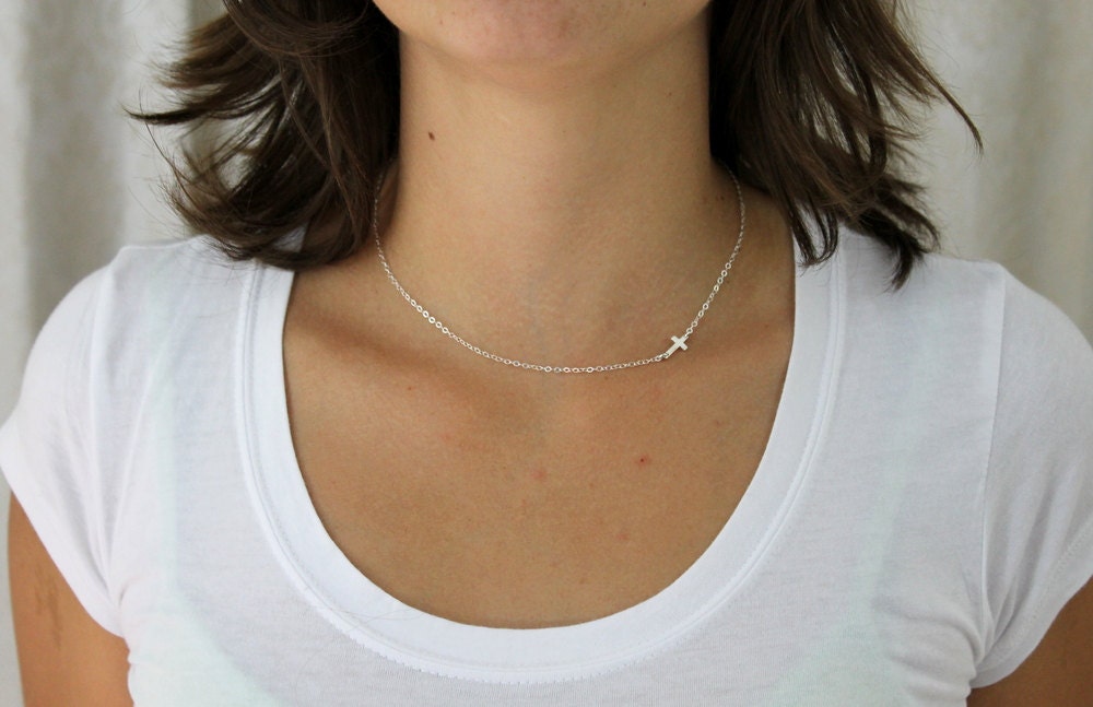 Sideways Cross Necklace Gold Cross Necklace Sideways | Etsy