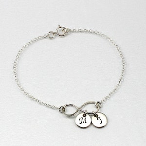 Sister Infinity Bracelet, Silver Sister Initial Bracelet, Custom Monogram Charms, Engraved Initial Sis Bracelet, Personalized Sister Gift image 3