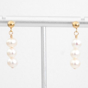 Freshwater Pearl Earrings, Wedding Jewelry, Gold or Silver Pearl Dangle Earrings, Elegant Pearl Stud Earrings, Gift for Bridesmaids, image 8