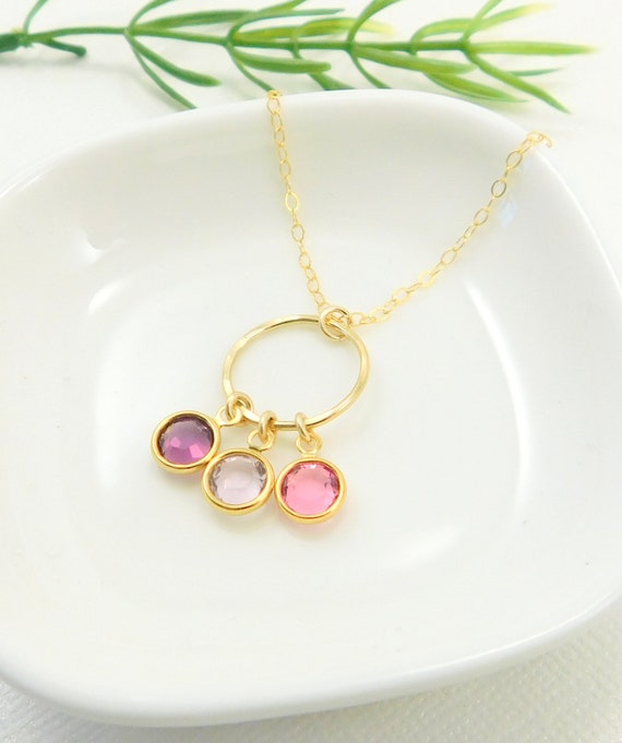 Birthstone Necklace With 3 Stones 