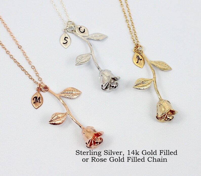 Rose Necklace With Initial Mothers Day Gift Pendant Image 0