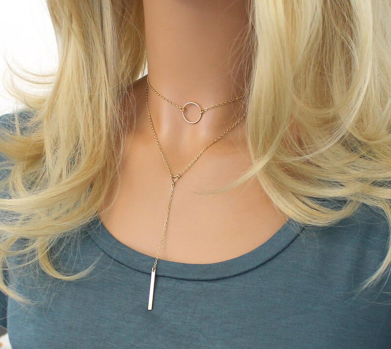 Silver Lariat Y Necklace Dainty Bar Drop Necklace Delicate Etsy