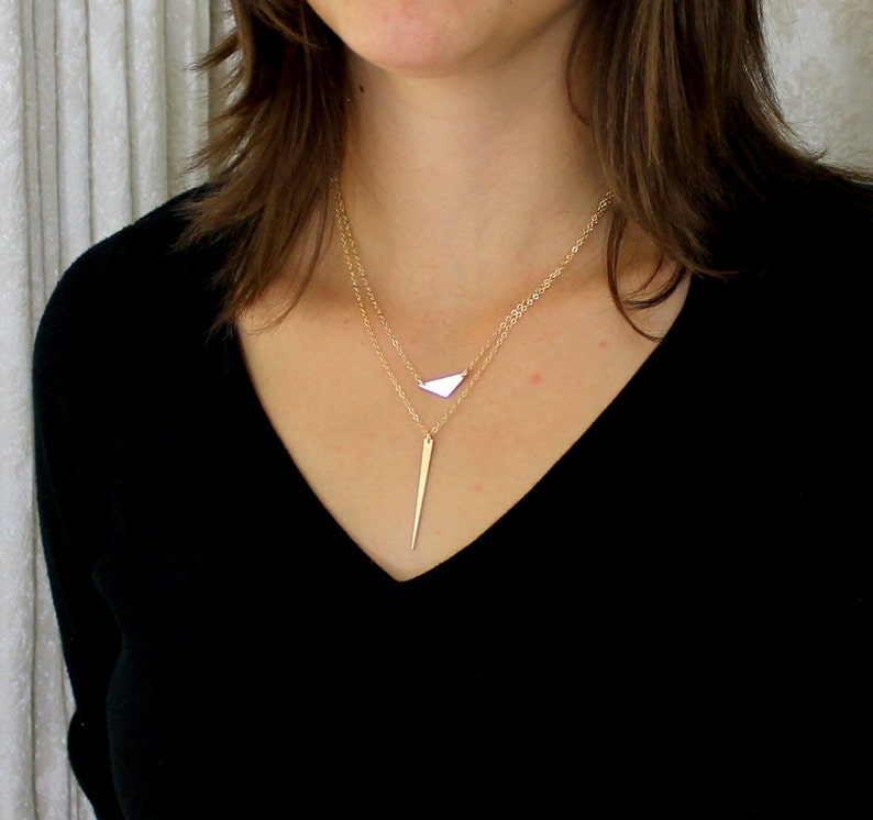 Dainty Little Gold Triangle Minimalist Necklace Gold Triangle Necklace Everyday Sister Necklace Gift for women Silver Geometric Necklace