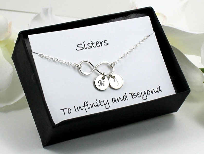Sister Infinity Bracelet, Silver Sister Initial Bracelet, Custom Monogram Charms, Engraved Initial Sis Bracelet, Personalized Sister Gift image 1