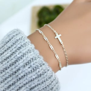 Cross Bracelet Women, Sideways Cross Bracelet, Silver Cross Bracelet, Dainty Gold Cross Bracelet, Christian Jewelry, Bridesmaid Gift For Her