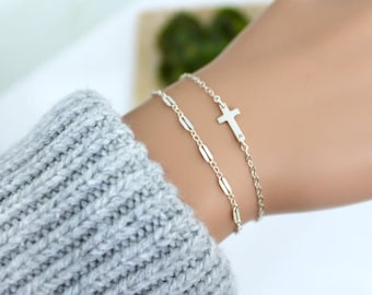 Cross Bracelet Women, Sideways Cross Bracelet, Silver Cross Bracelet, Dainty Gold Cross Bracelet, Christian Jewelry, Bridesmaid Gift For Her