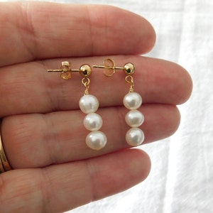 Freshwater Pearl Earrings, Wedding Jewelry, Gold or Silver Pearl Dangle Earrings, Elegant Pearl Stud Earrings, Gift for Bridesmaids, image 3