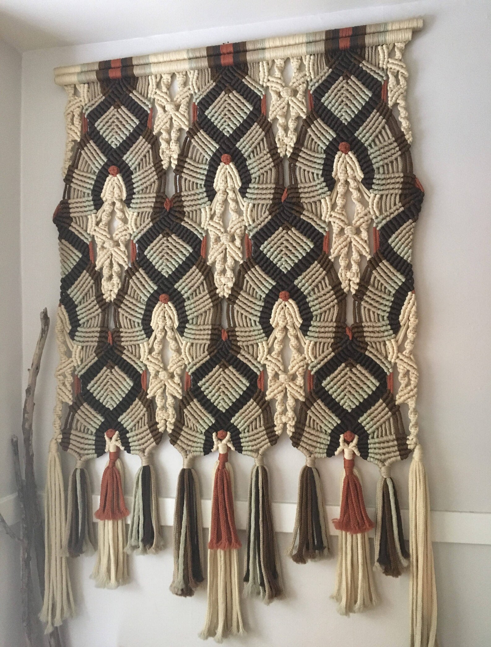 Vintage Macrame Wall Hanging Curtain Etsy