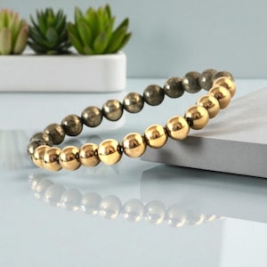 Raw Pyrite Bracelet: Golden Healing Crystal, Unisex Stone
