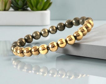 Raw Pyrite Bracelet: Golden Healing Crystal, Unisex Stone
