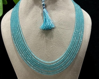 Sky Blue Topaz Faceted Rondelle Beads, 7-Strand Necklace (Color Enhanced)
