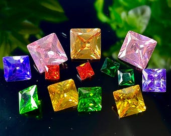 Lot de gros : pierres précieuses de zircone cubique carrée de couleur mélangée