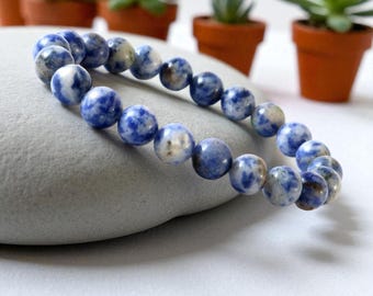 Sodalite Gemstone Bracelet: Stretch Beaded Unisex Crystal Jewelry