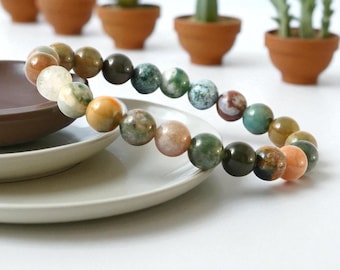 Indisches Achat Armband: Stretch Edelstein, Unisex Heilstein Schmuck