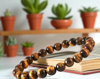 Tiger Eye Beaded Bracelet: Handmade Crystal Healing Jewelry, Unisex Gemstone