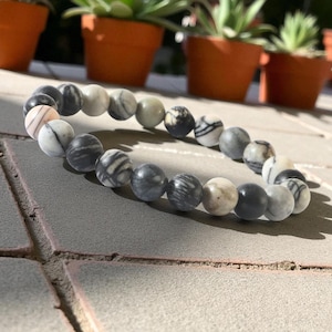 Black Spider Web Jasper Bracelet: Unisex Gemstone Healing Jewelry