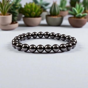 Hematite Bracelet: Unisex Healing Crystal Protection, Stretch Cord