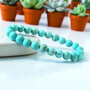 Natural Turquoise Beaded Bracelet: Healing Stone Jewelry, Unisex Design