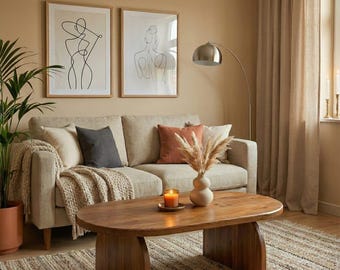 Handmade Solid Pine Wood Oval Coffee Table | Natural Minimalist Center Table