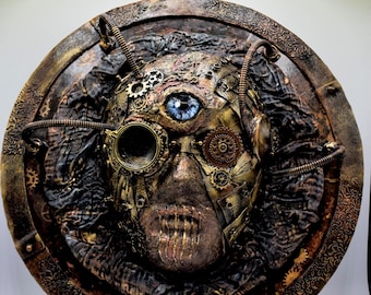 Horror, picture, unique piece, mask, 2D wall art, art, handmade, decoration, fantasy, view from space