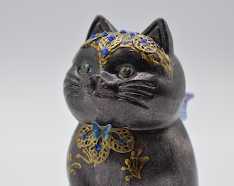 Cat, cat statuette, elf forest cat, figurine, sitting cat, elf, wings, approx. 10.5 cm