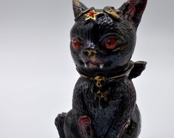Cat, cat statuette, demonic cat, figurine, sitting cat, vampire, Halloween, approx. 10.5 cm