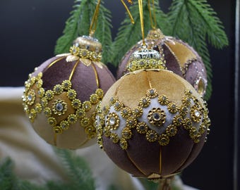 Unique Christmas tree ornament, Christmas bauble, decoration, Christmas ball, with loop, set of 3, diameter 10 cm