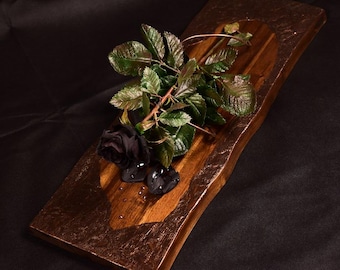 Flower, roses, art, unique, handmade, cold porcelain, wooden arrangement. Dracula's black rose, black beauty