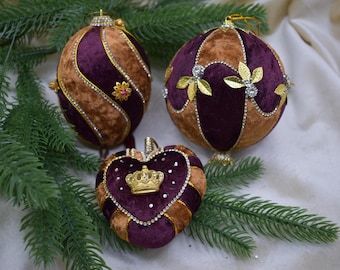 Unique Christmas tree ornament, bauble, decoration, Christmas ball, with loop, set, ball 10 cm diameter, heart approx. 7.5 cm wide