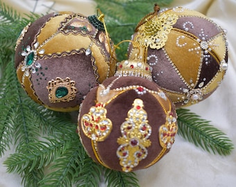 Unique Christmas tree ornament, Christmas bauble, decoration, Christmas ball, with loop, set of 3, diameter approx. 10 cm and 8 cm