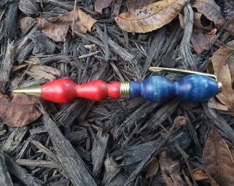 Maple Wood Pen, Unique Pen/Christmas Gift/Gift Idea, Collectible Pen/Hand Turned Pen/Black Friday/Graduation gift/Handcrafted/Red Pen & Blue