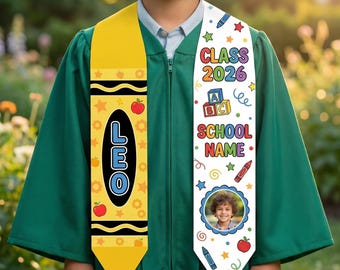 Custom Name Kid Graduation Stole,Grad Gift for Kids,Class of 2026 Kindergarten Stole,Kids Graduation Sash,Preschool Graduation Stole MS101